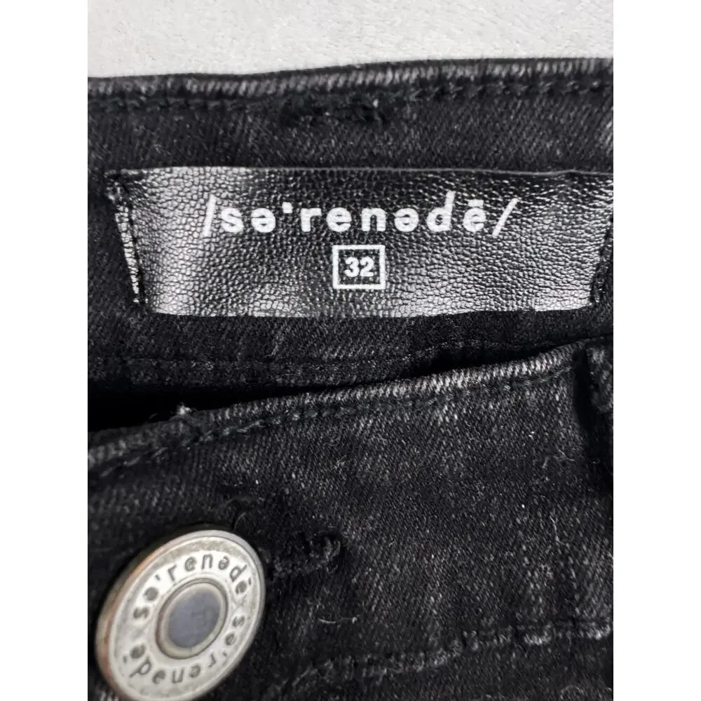 Serenede Poppy Cargo Denim Jeans Sz 32 Bungee Lace-Up Pockets Faded Black EUC
